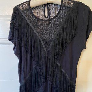 Black Short sleeve Fringe Top